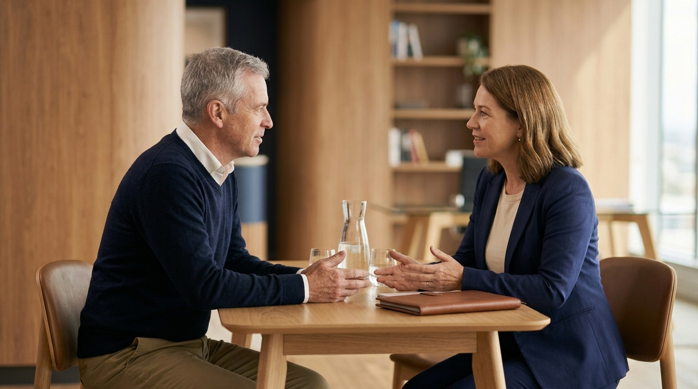 Advisor guiding a client through legal matters at Sedaro Legal, covering family law, wills, migration and conveyancing.